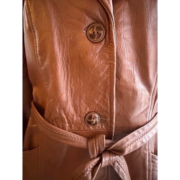 Vintage DeLong Genuine Leather Brown Belted Jacket Women’s Size XS/S - Picture 4 of 8